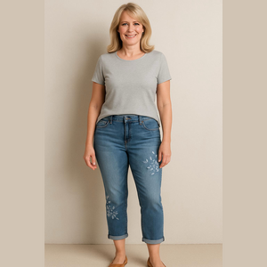 Talbots Petite Floral Embroidered Girlfriend Jeans Size 8